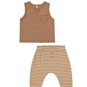 Rylee + Cru Brown Sleeveless Top and Striped Pants Set